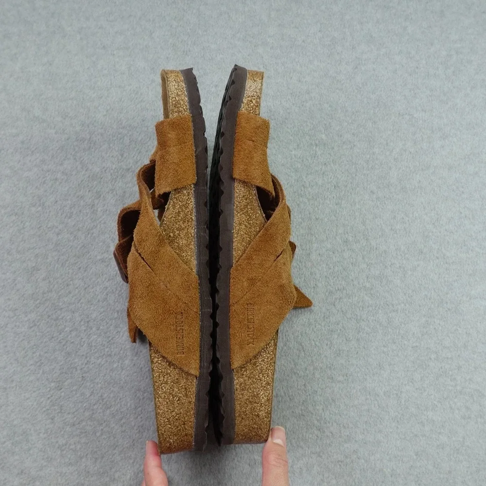 Birkenstock Sandals Men 43 Mink Brown Suede Lugano Soft Footbed Slide